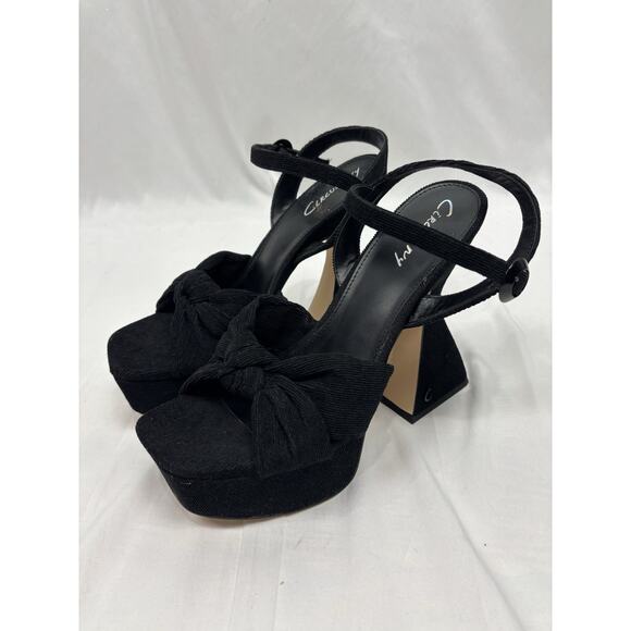 Circus By Sam Edelman Black Velvet Platform Shoes Sandals Open Toe Size 9 - Picture 1 of 6